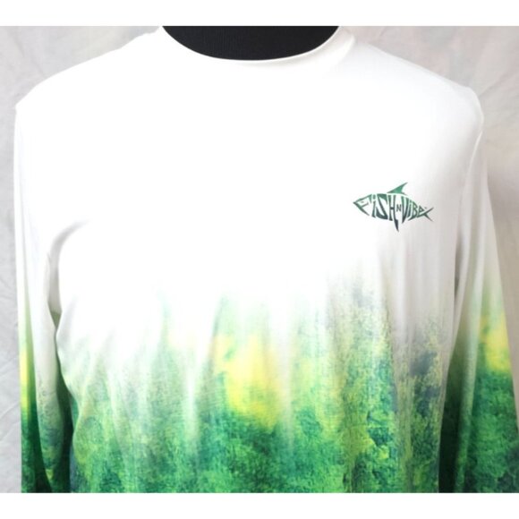 Fish N Vibe White Green Bass Splashing Performance Fishing Graphic Tee (M) 38-40 - Picture 3 of 12